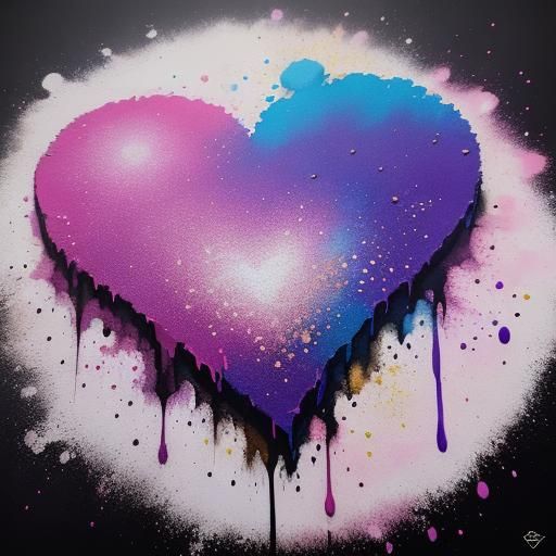 Pink and Purple Smoke Heart in Graffiti Style