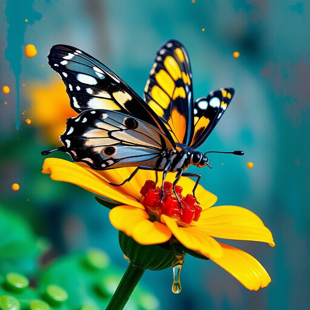 Butterfly on LEGO Flower in Graffiti Art Style