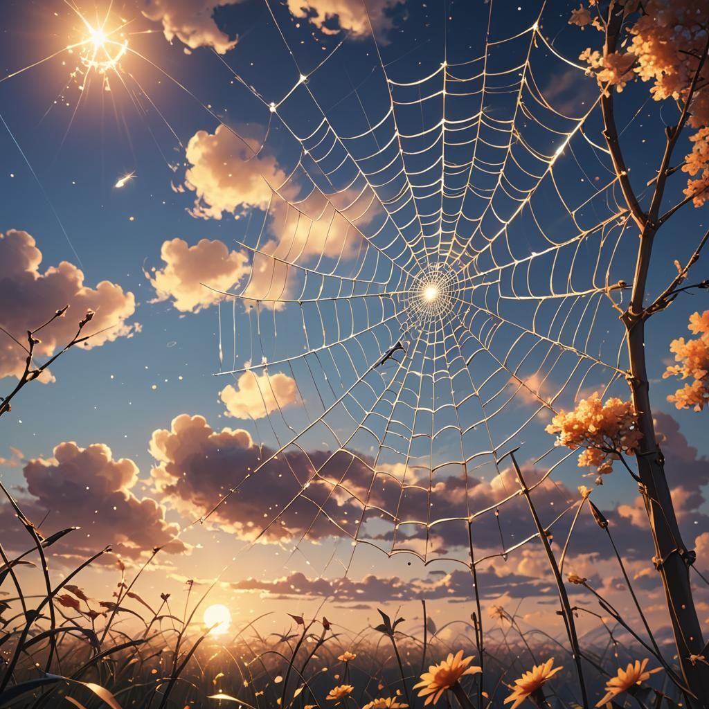 Spider Web Reaching Skyward: Vibrant 3D Anime Art