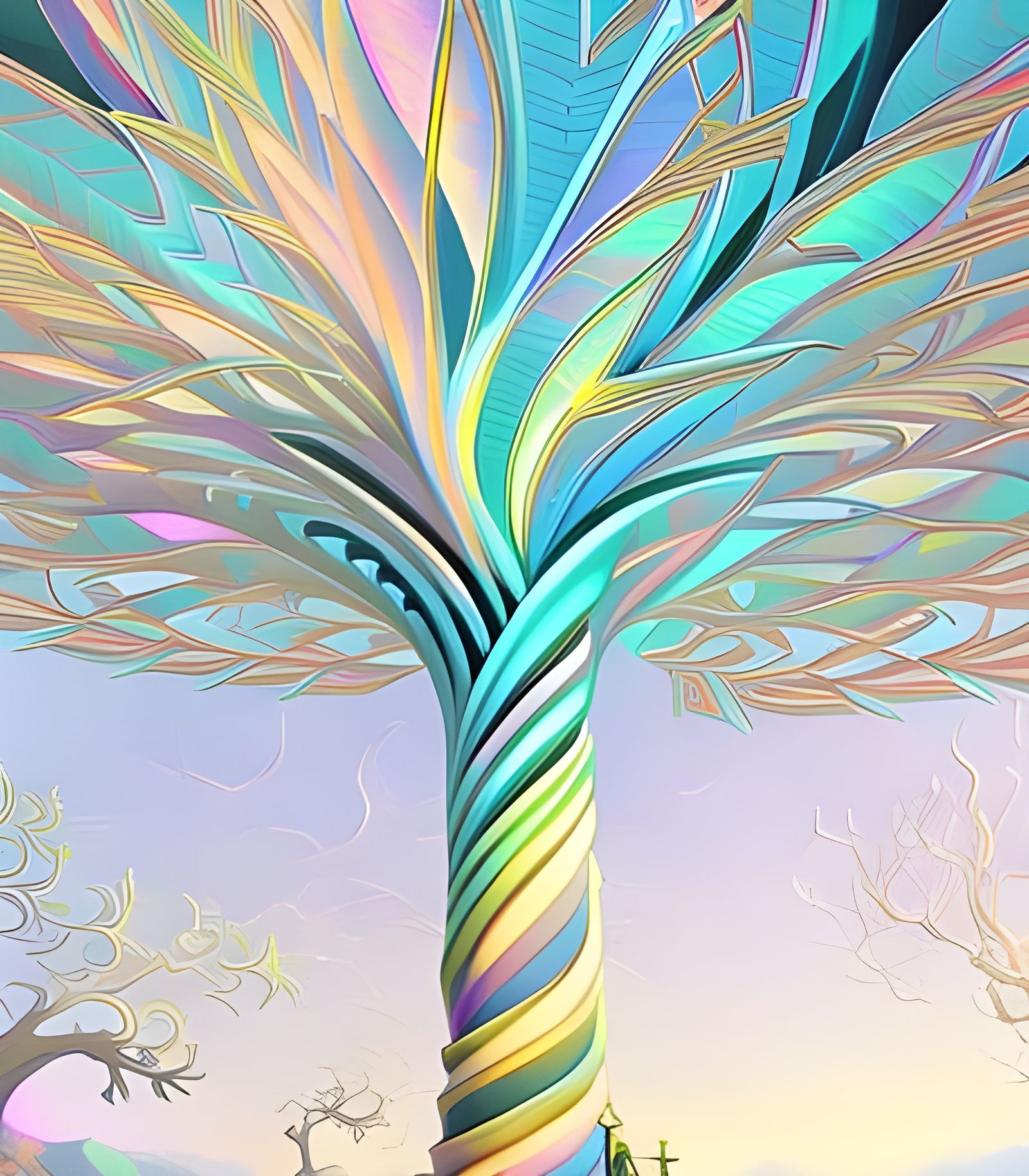 Rainbow Pastel Tree: Japanese Art Photo-Illustration