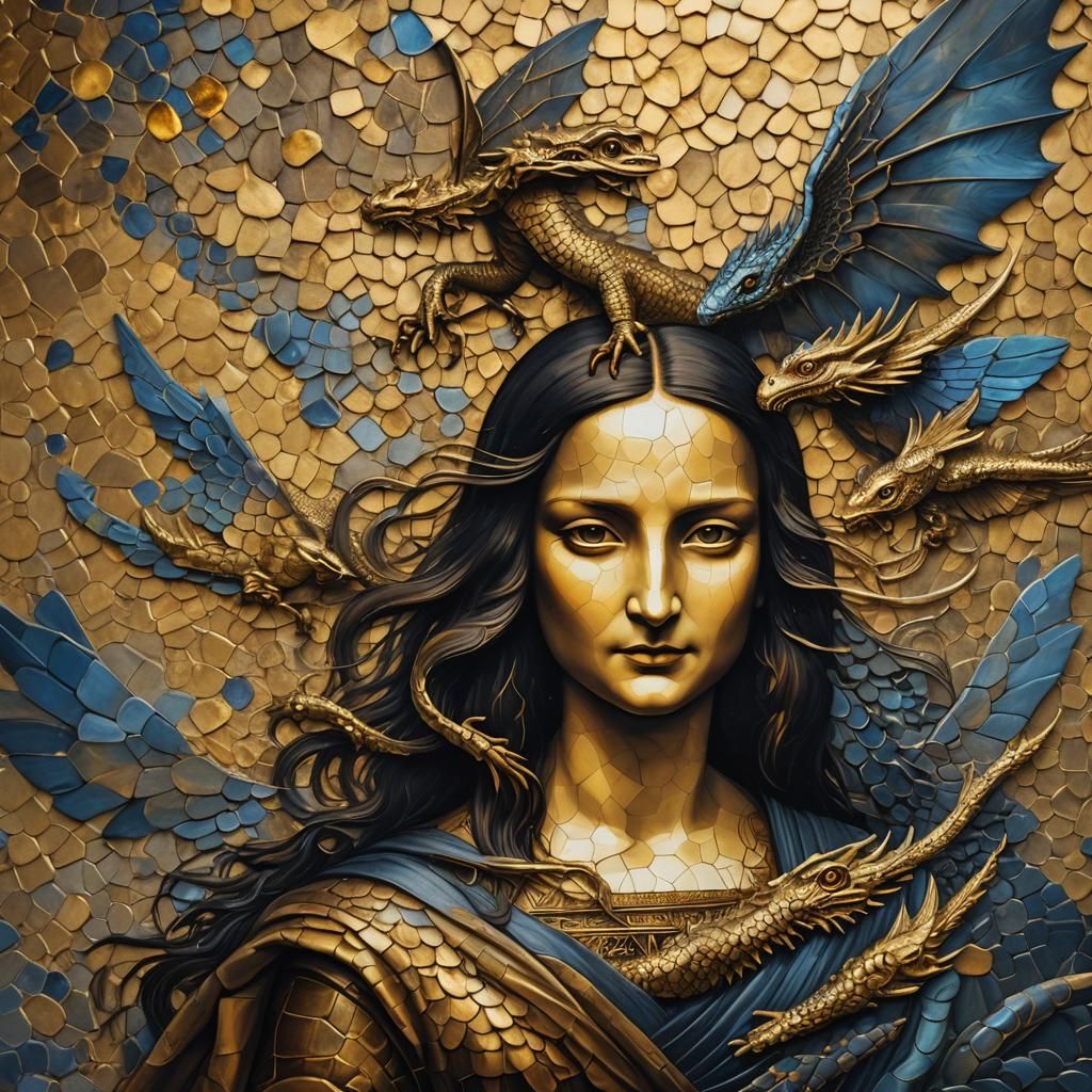 Mona Lisa and Dragon in Surrealist Style