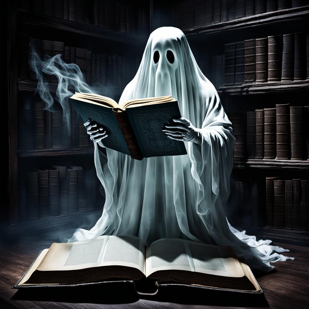 Haunted Library: Ghosts Reading Old Books