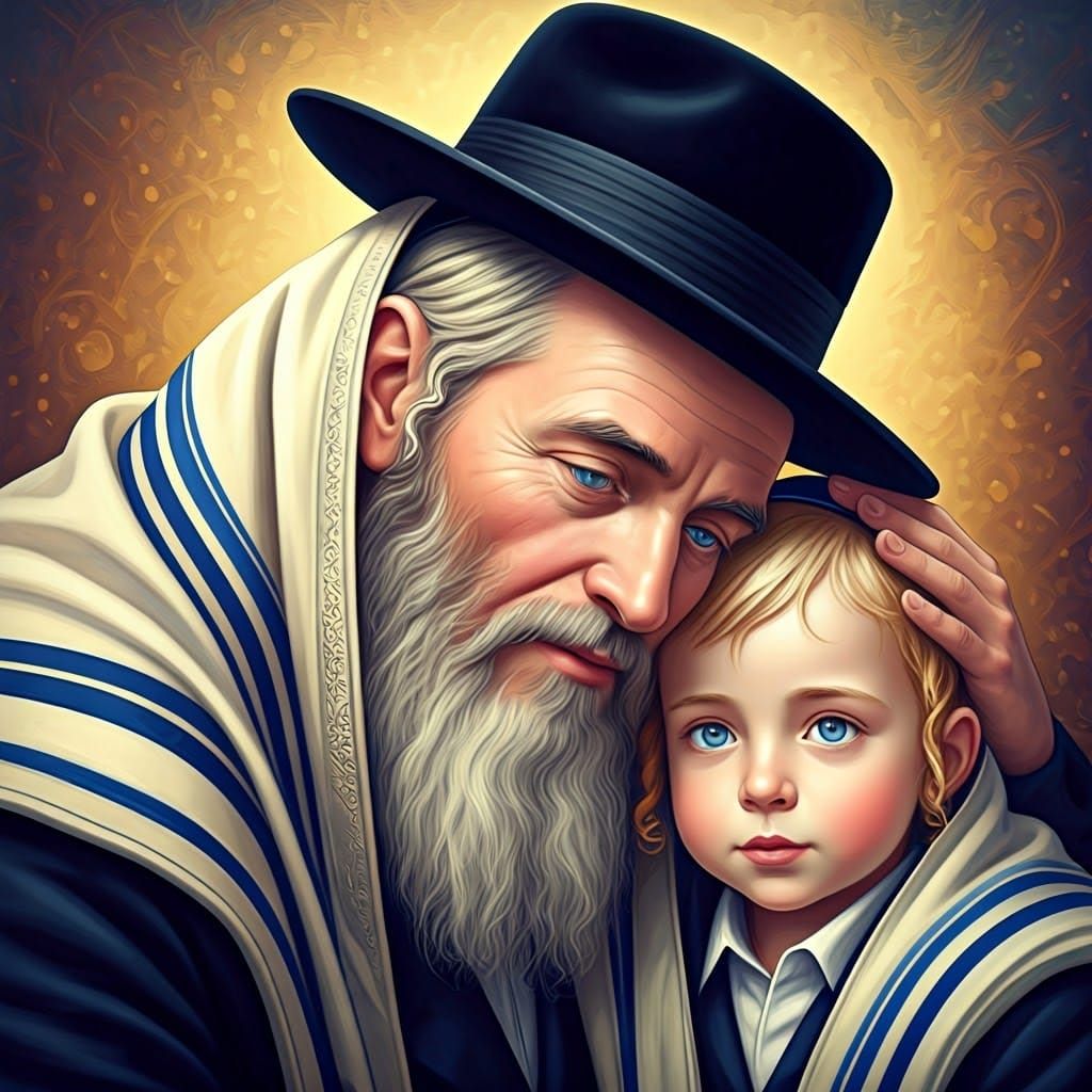 Devout Jew and Child in Hyper-Realistic Style