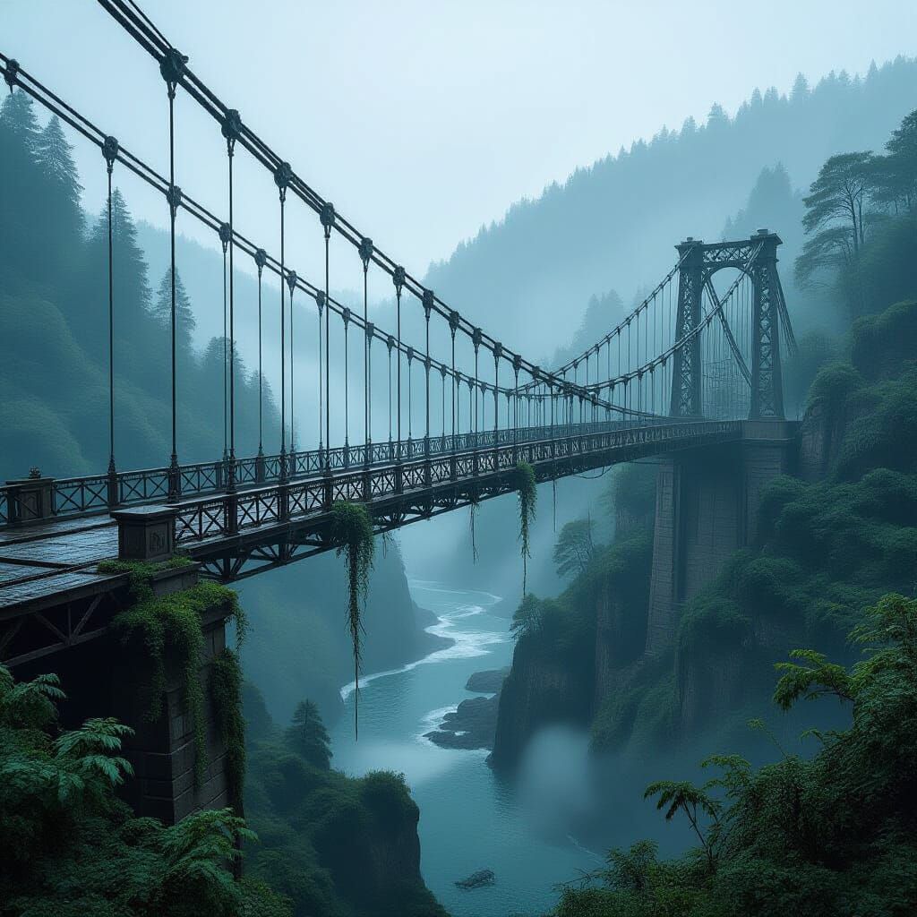 Abandoned Bridge Collapses into Misty Gorge in Dramatic Real...
