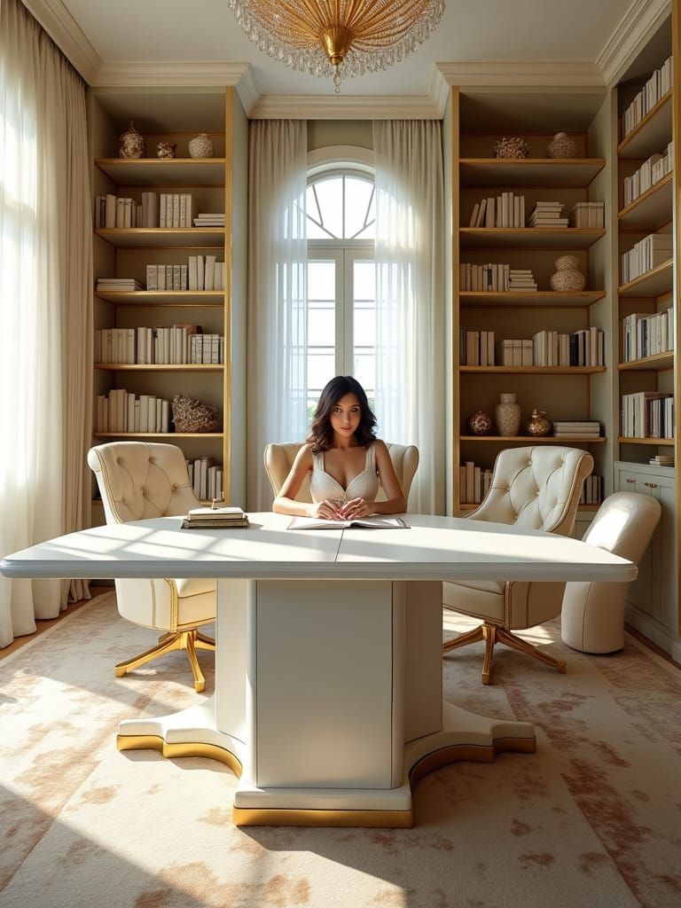 White home office library