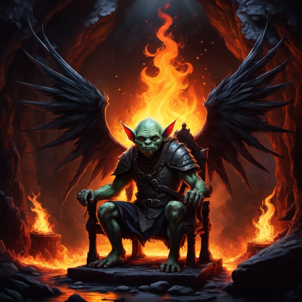 Goblin King on Fire Throne with Raven Guardians