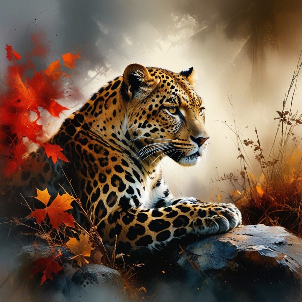 Leopard Portrait in Warm Autumn Colors