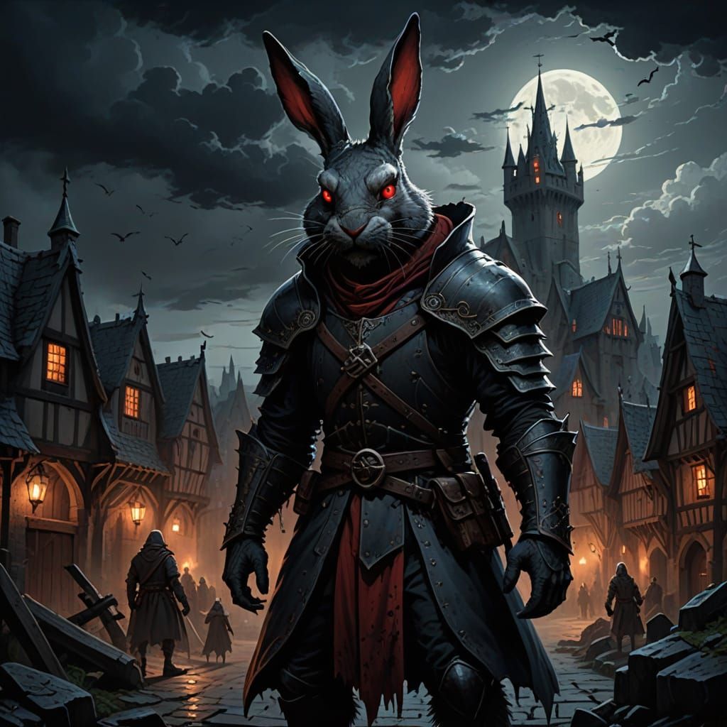 Dark Fantasy Illustration of a Menacing Rabbit in Medieval V...