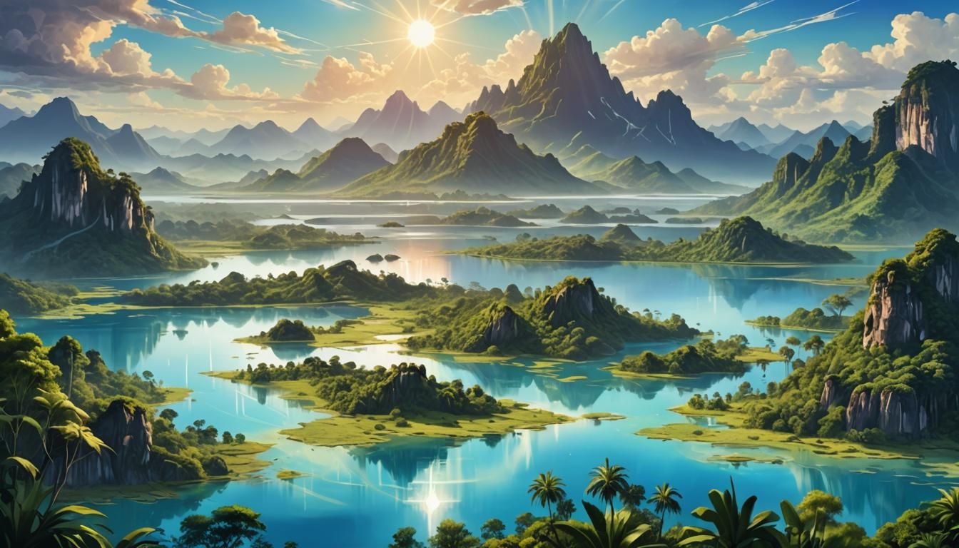 Tropical Jungle Landscape with Crystalline Lake