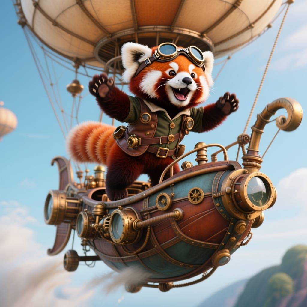 Steampunk Red Panda Pilot Takes Flight