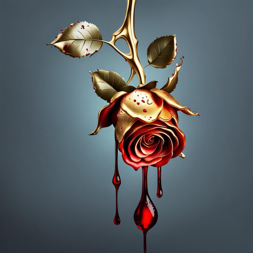Blood Dripping from a Golden Rose