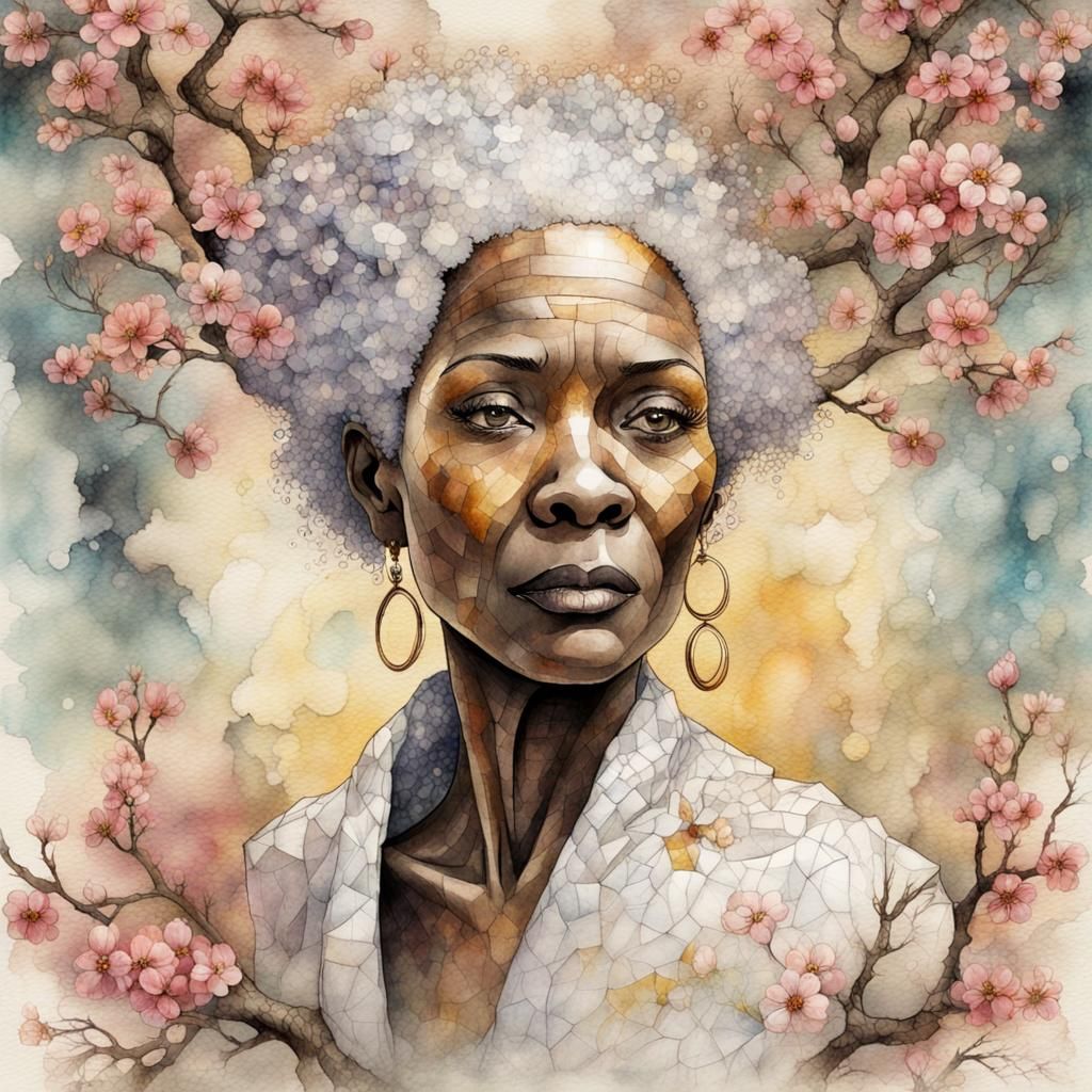 Surreal Mosaic Portrait of an Old Woman