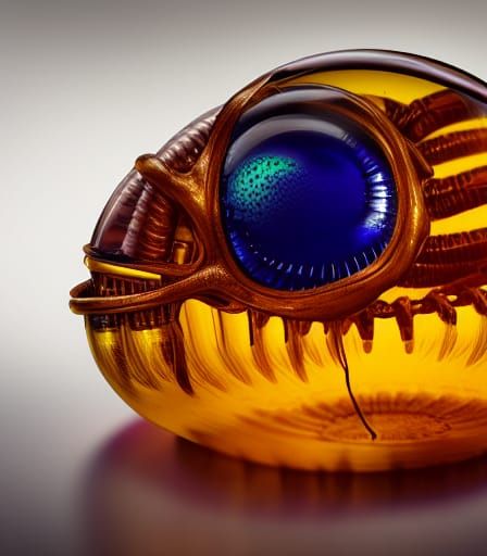 Alien Tick Encased in Amber: Hyperrealistic Close-Up