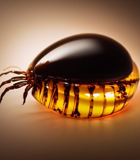 Alien Tick Encased in Amber: Hyperrealistic Close-Up