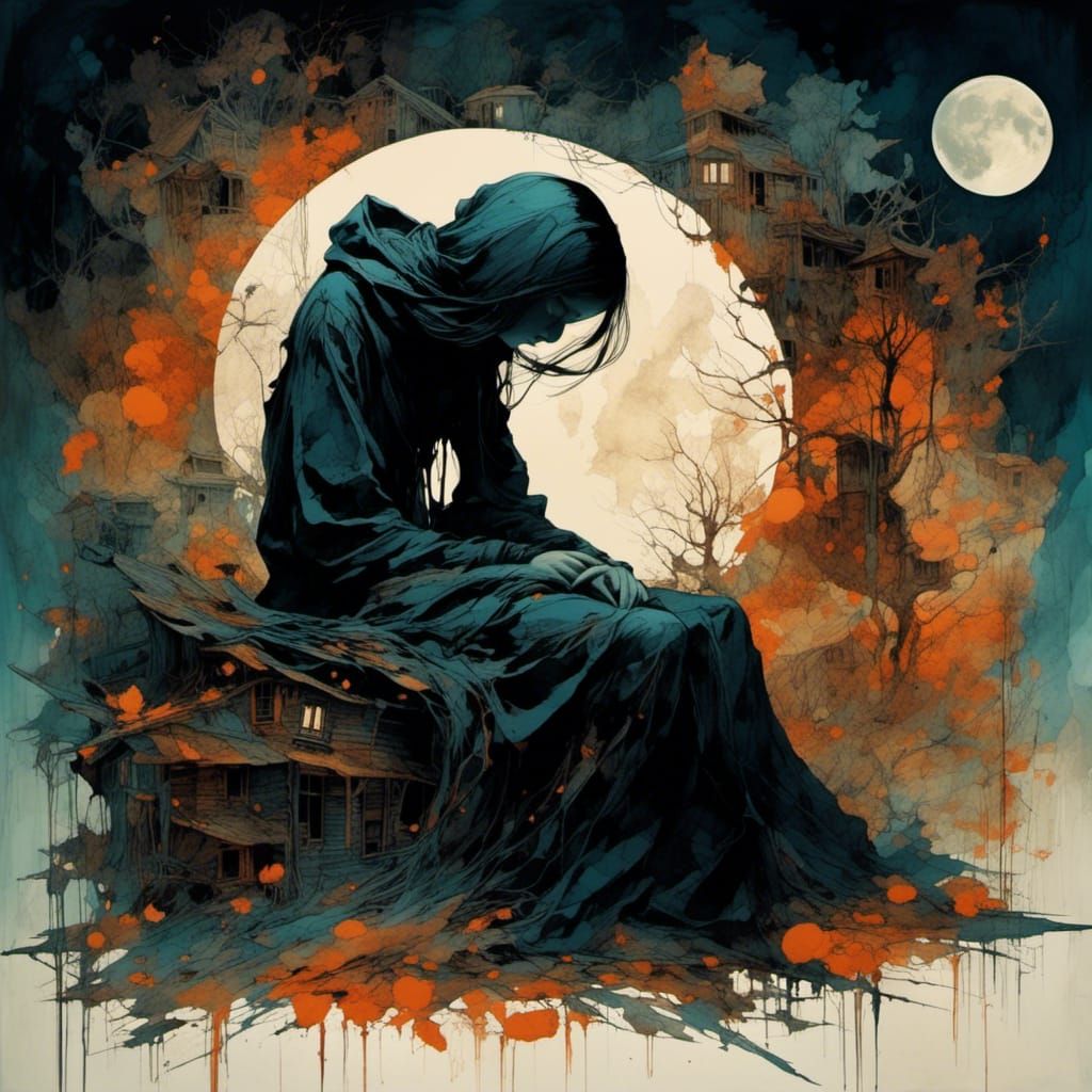 Macabre Midnight Lurker: Double Exposure Collage Art