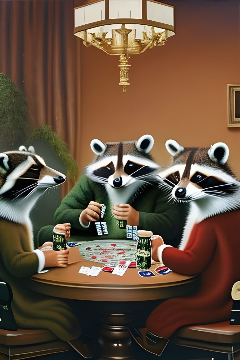 Raccoons Playing Poker in Artstation Style
