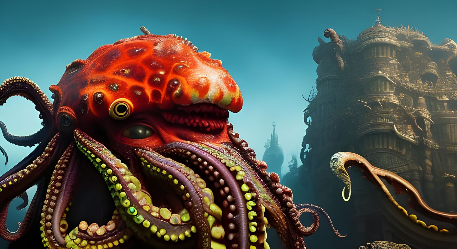 The King Of The Deep Sea Octopus Standing Outside His Octopus Kingdom