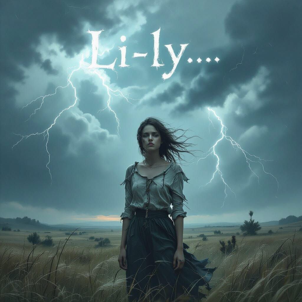 Gothic Horror of Lily in Stormy Landscape