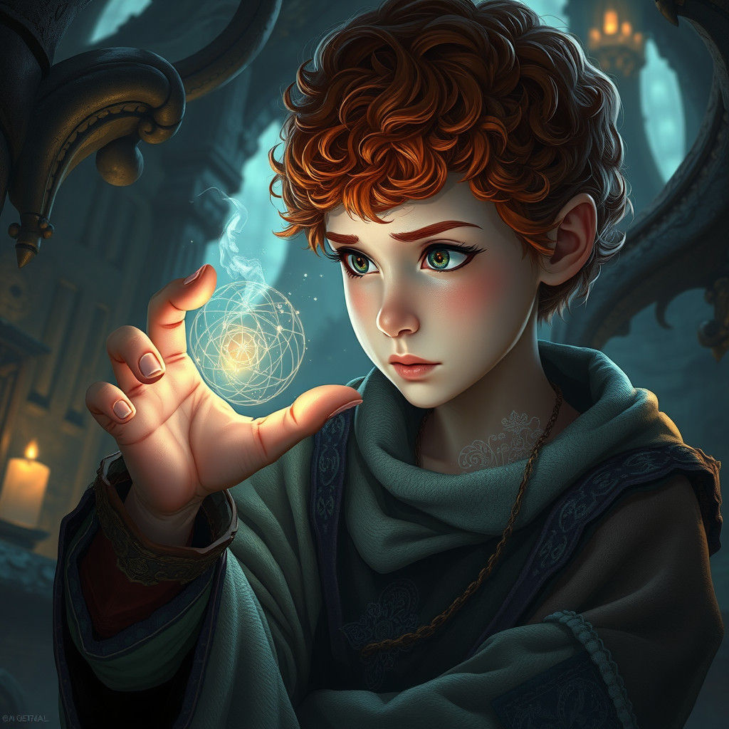 Boy Conjuring Healing Magic in Fantasy Environment
