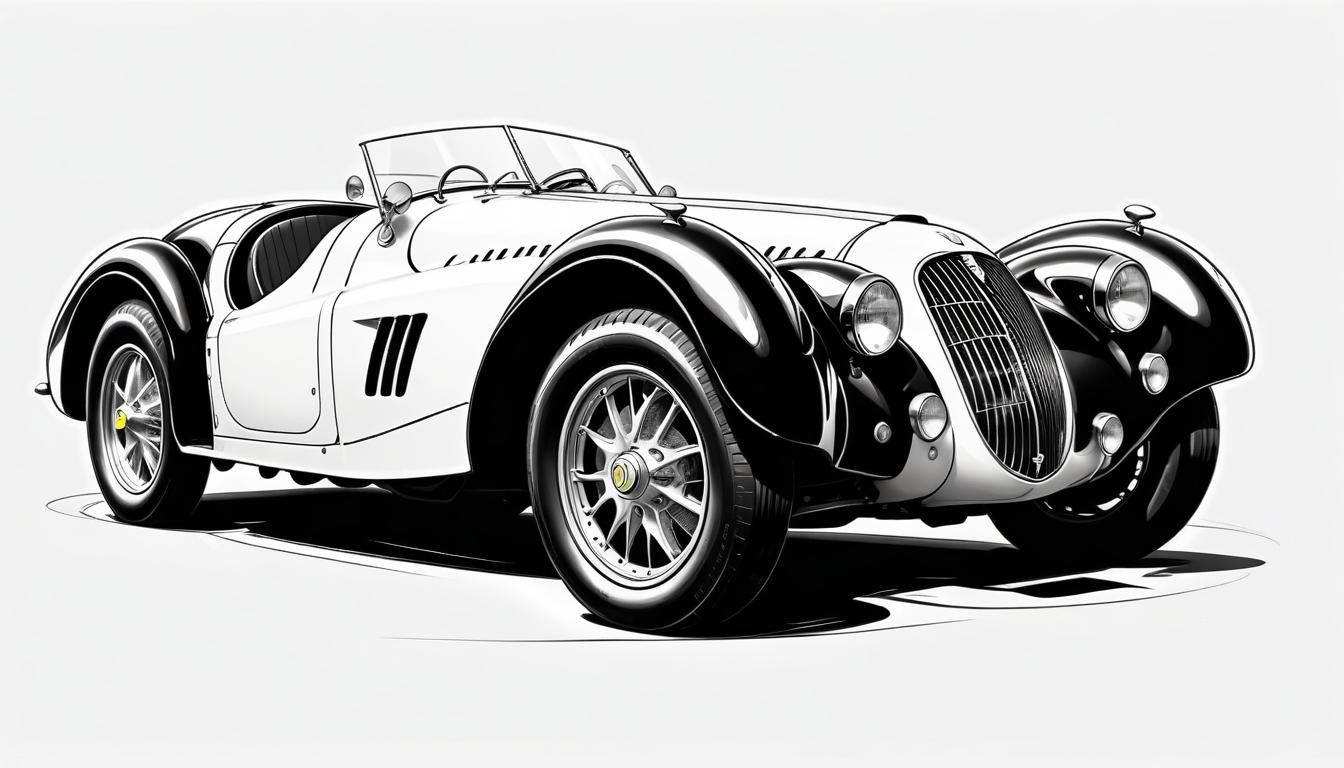 Vintage Sports Car: High Contrast Manga Lineart