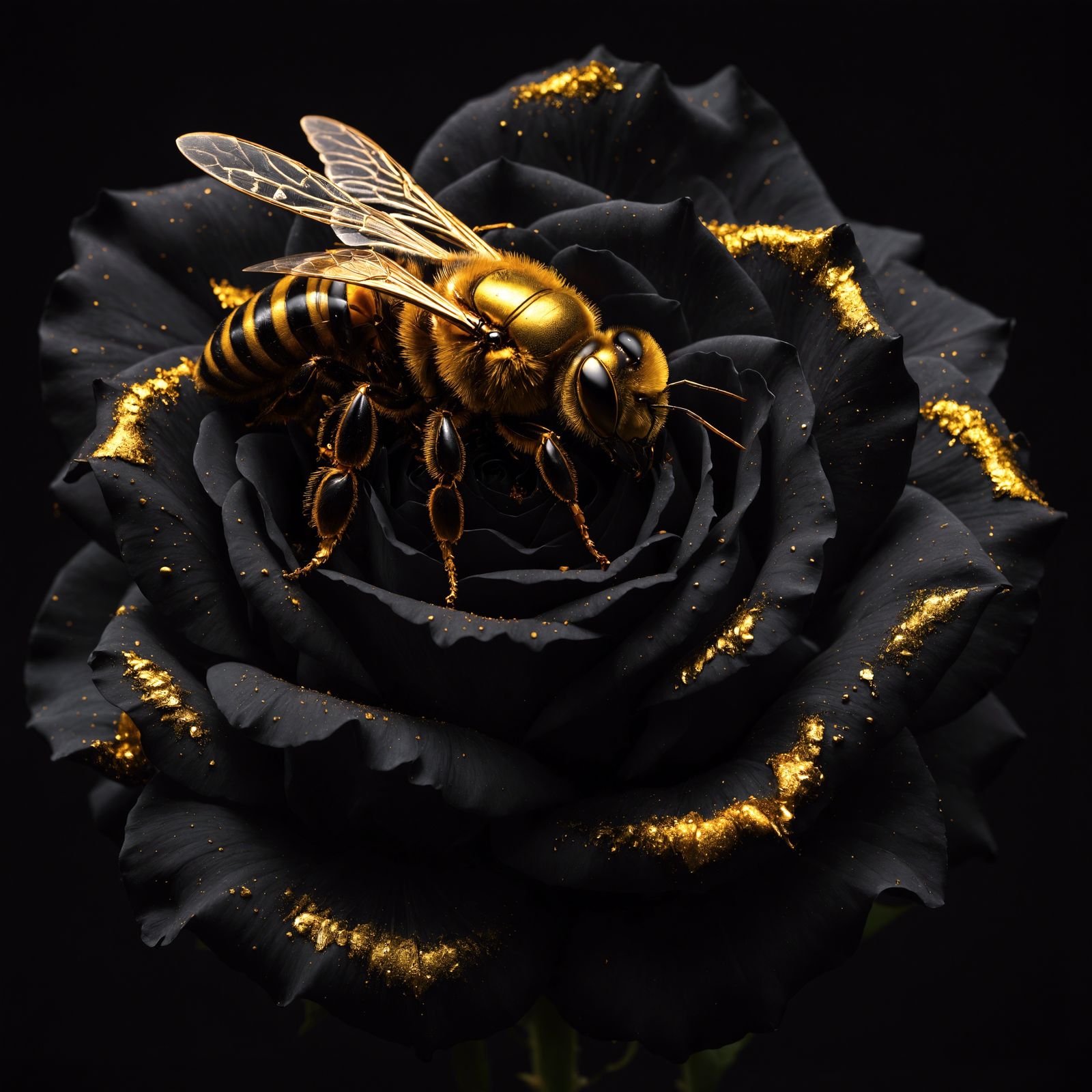 Golden Bee in Black Rose