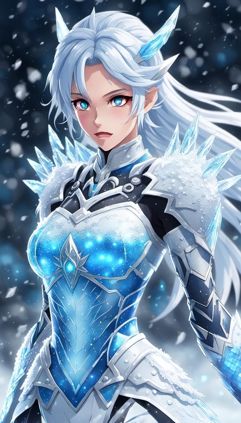 Anime Ice Demon Conjuring a Blizzard in 4K