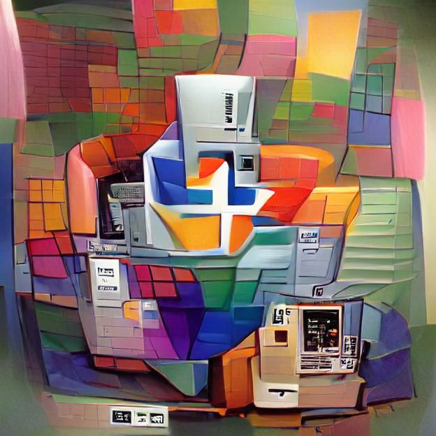 Colorful Cubist Painting of an IBM PC