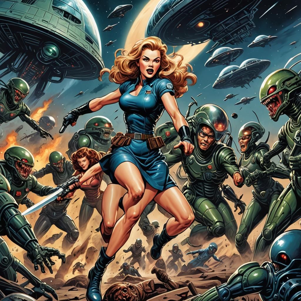 Vintage Sci-Fi Alien Invasion Comic Art