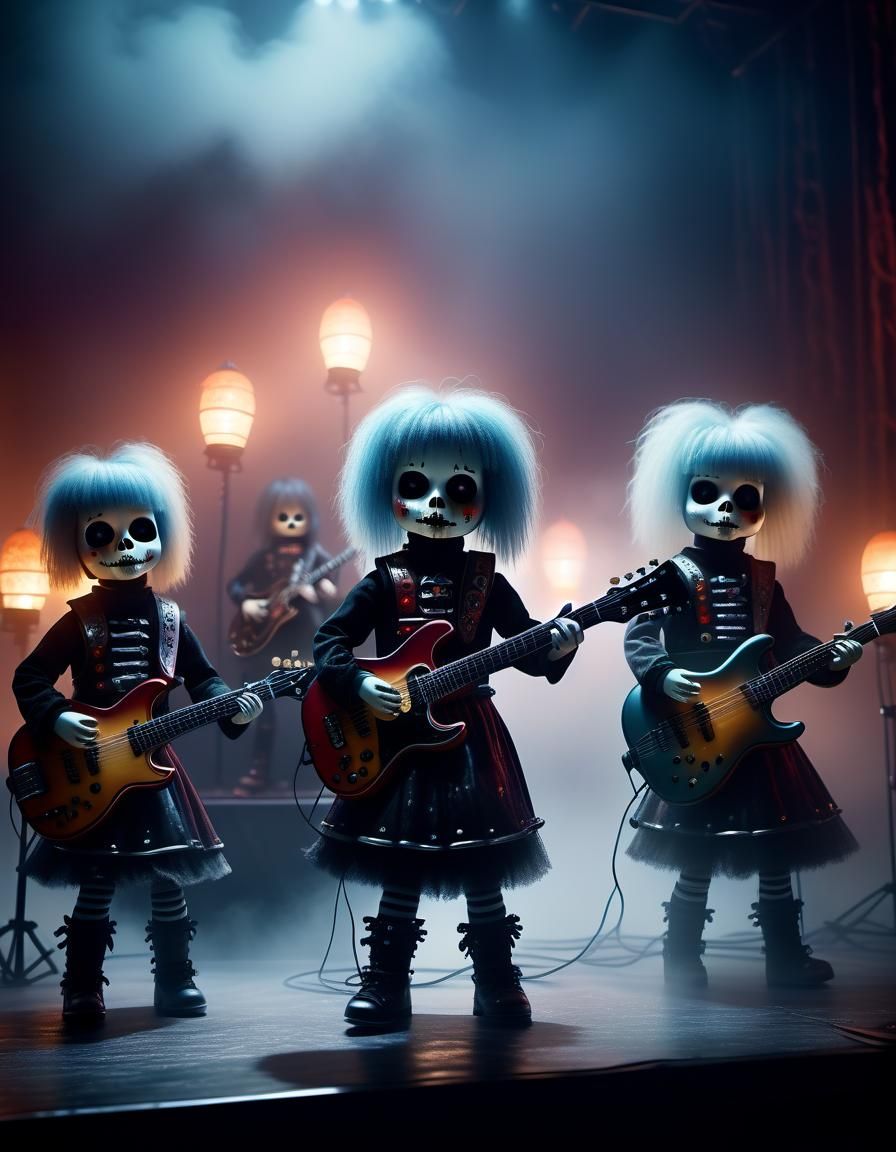 Creepy Doll Band Heavy Metal Concert in Digital Matte Painti...