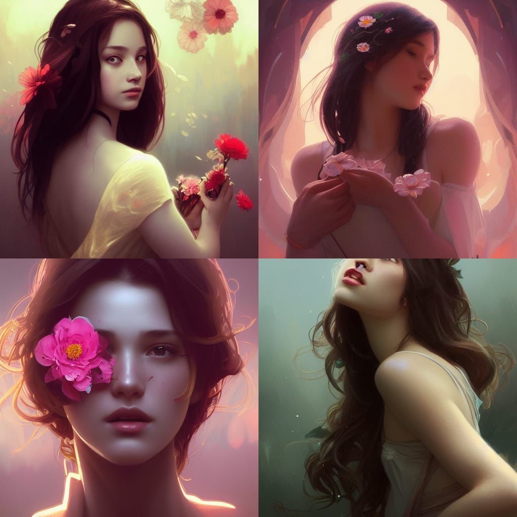 Girl Whispering to Flower: Hyperdetailed Portrait