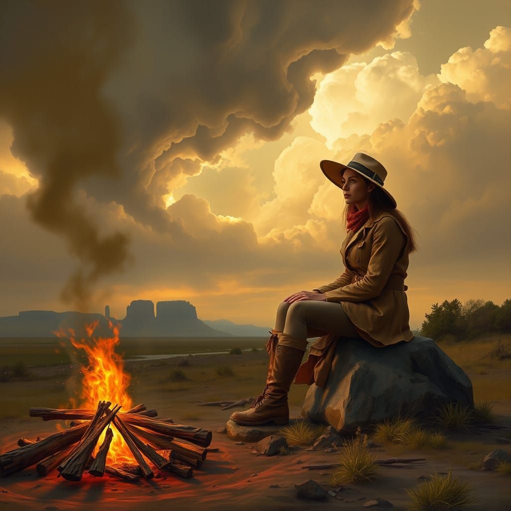 A Daring Cowgirl Rides the Stormy Horizon in a Post-Apocalyp...