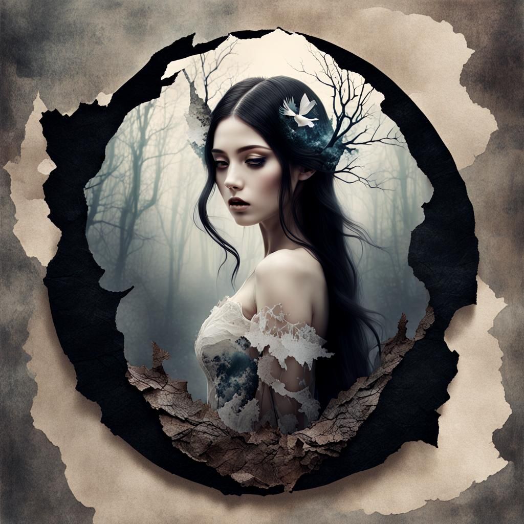 Gothic Fae in Surreal Mixed Media Collage