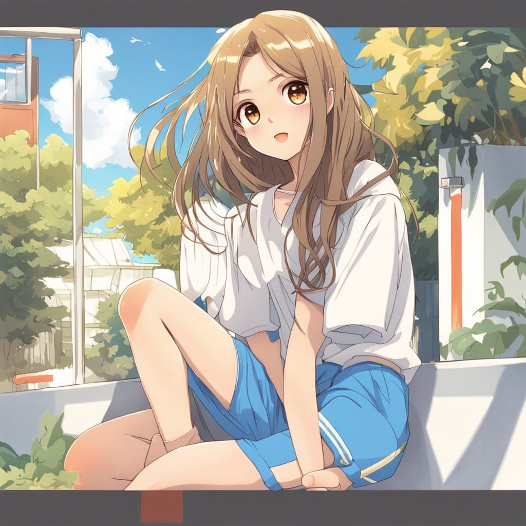 Anime Style Girl with Brown and Blonde Hair