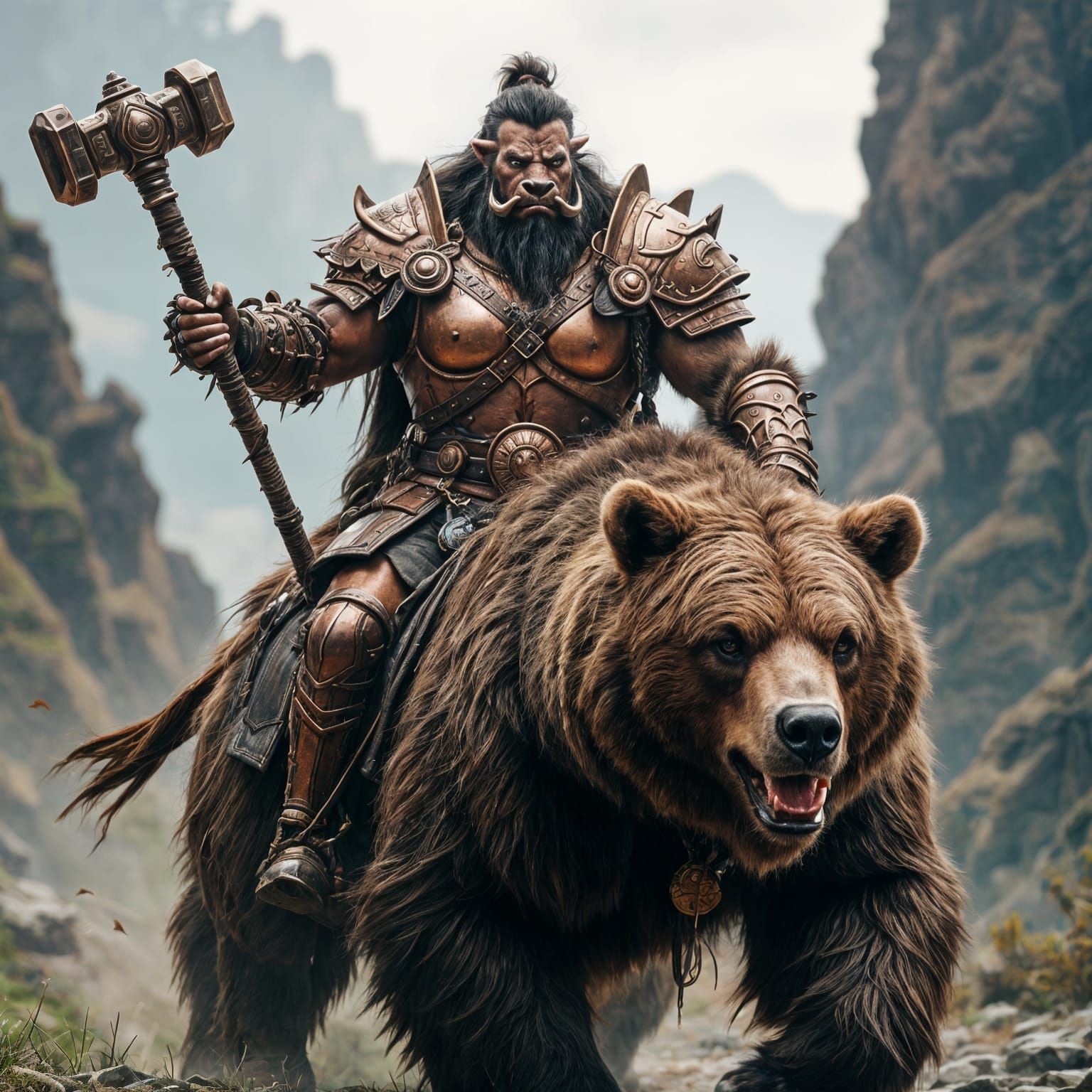 Tauren Warrior on Bear Charge with Copper Armor