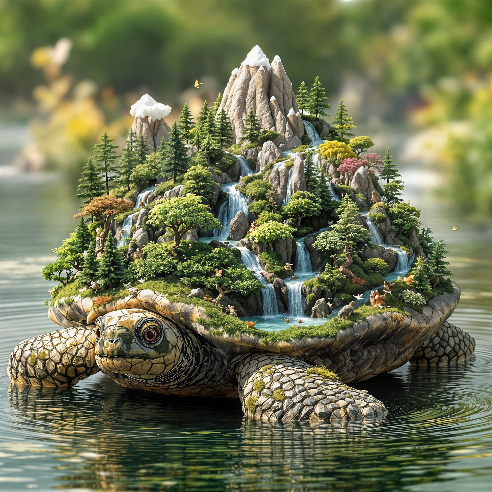Ancient Turtle in Serene Forest Landscape