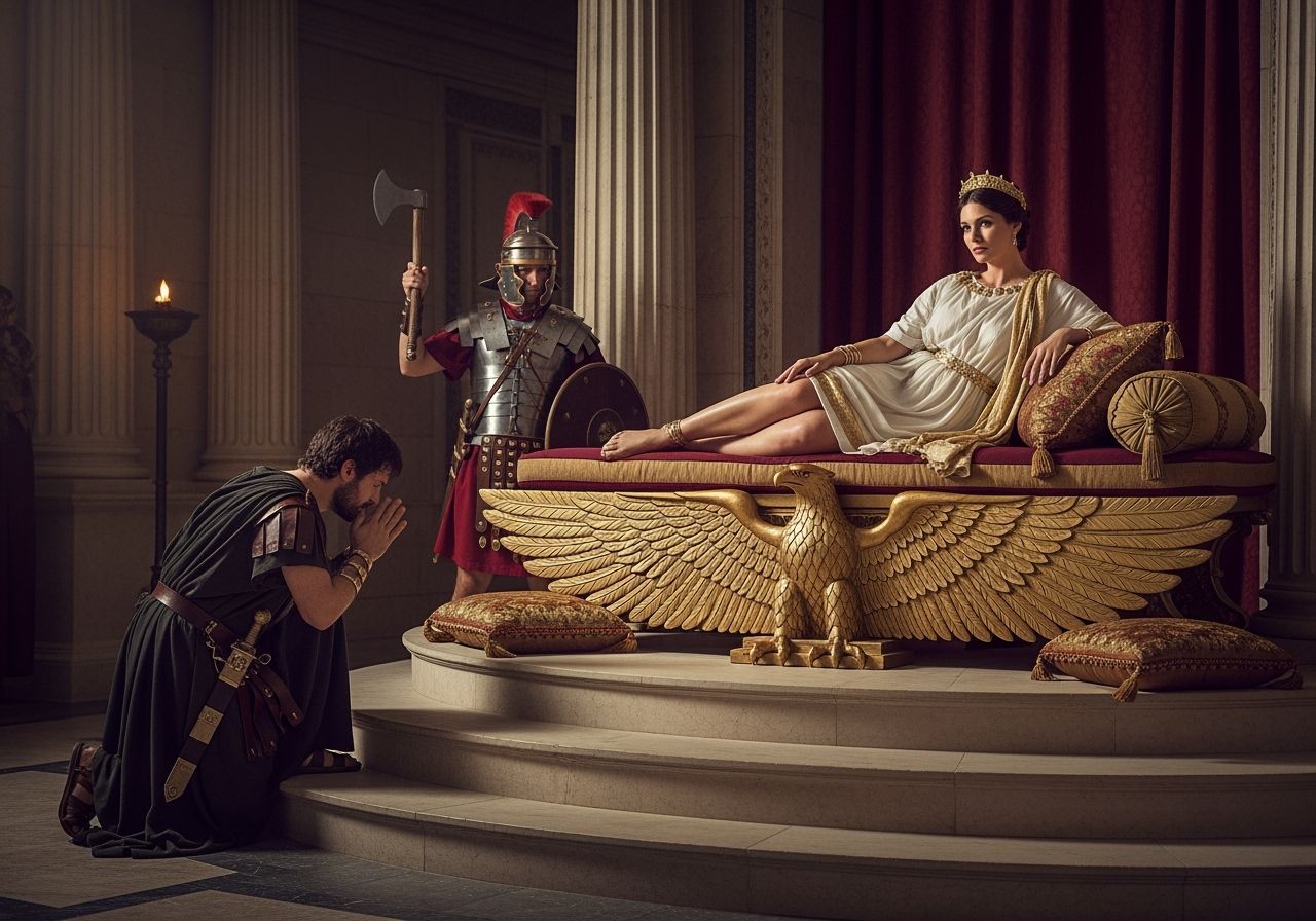 Roman Empress Lounging on Eagle Divan, Photorealistic Style