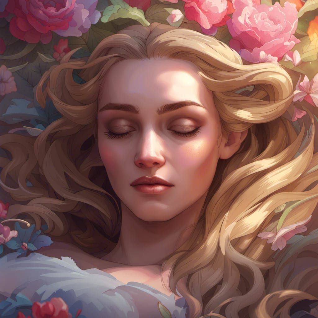 Sleeping Beauty Portrait in Hyperdetailed Digital Art Style