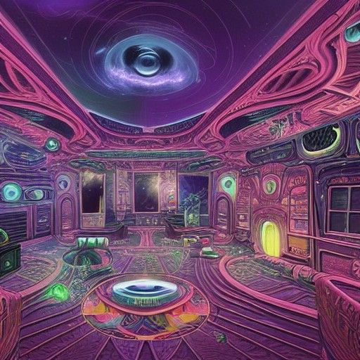 Intricate Alien Mansion Interior: Photorealistic Cosmic Desi...