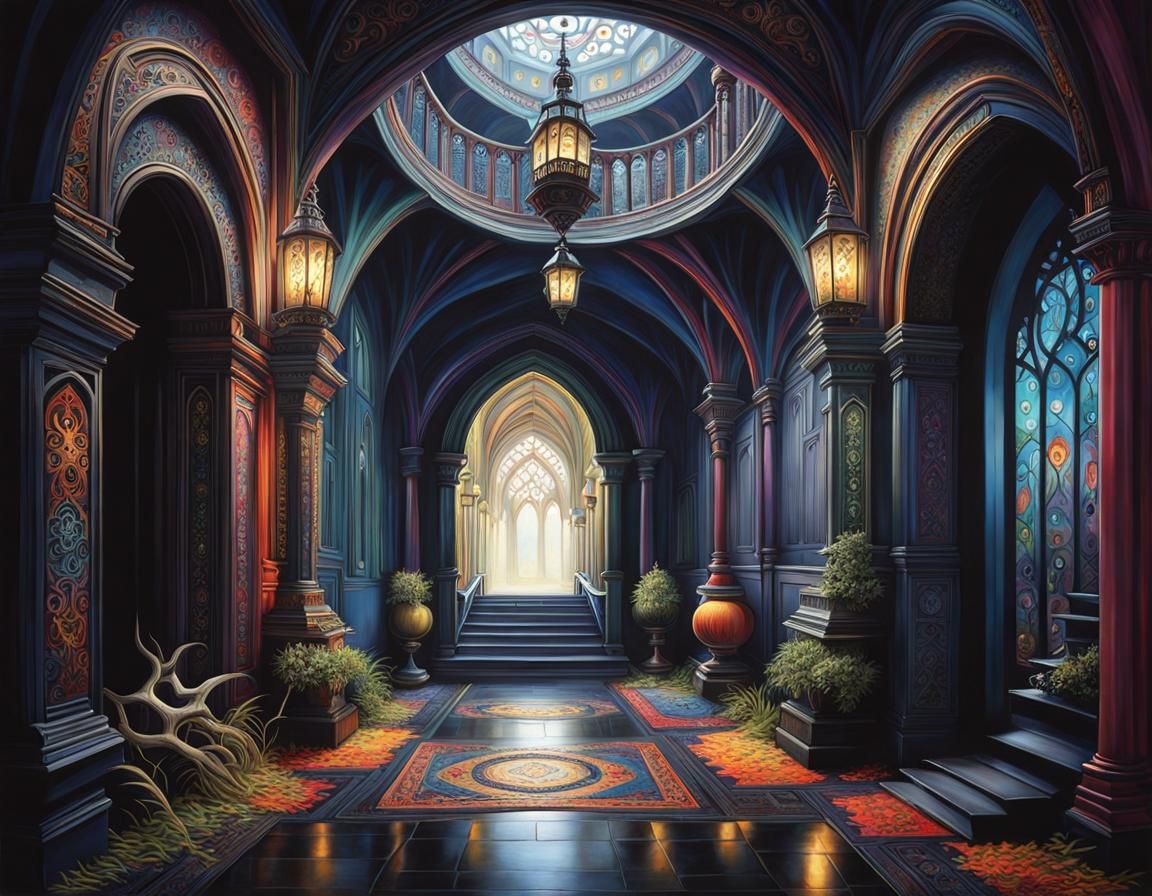 High Gothic Haunted Corridor in Tim Burton Style