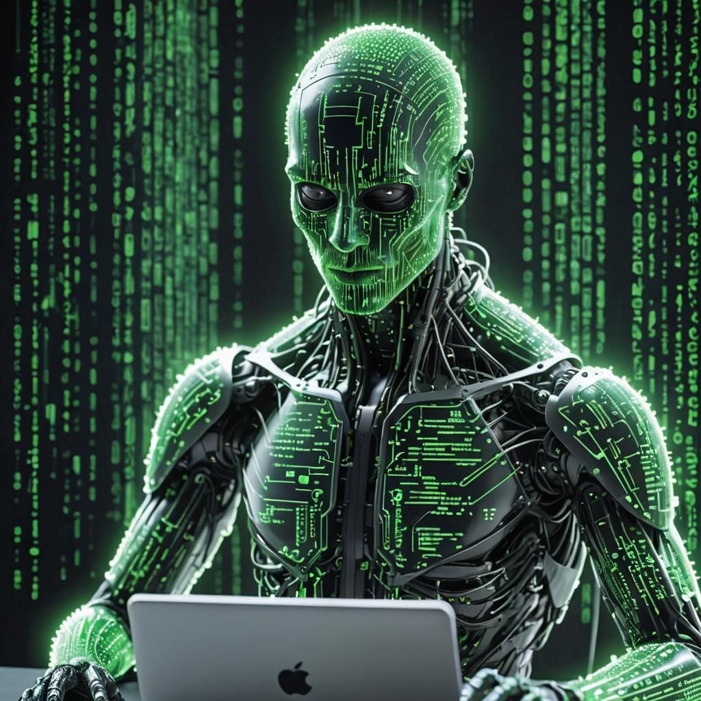 Translucent Hacker Creature in Matrix Hologram