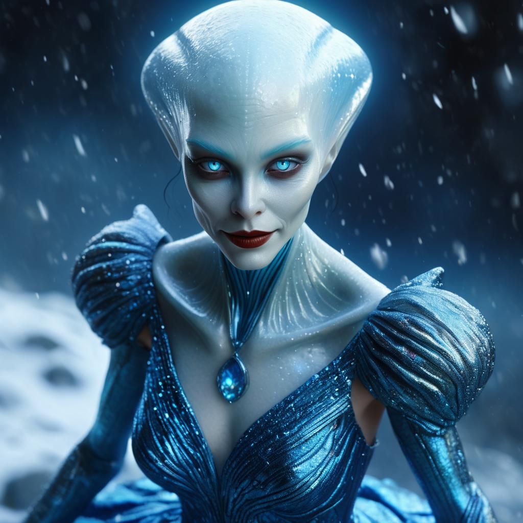 Alien Woman with Iridescent Eyes, Detailed Digital Art