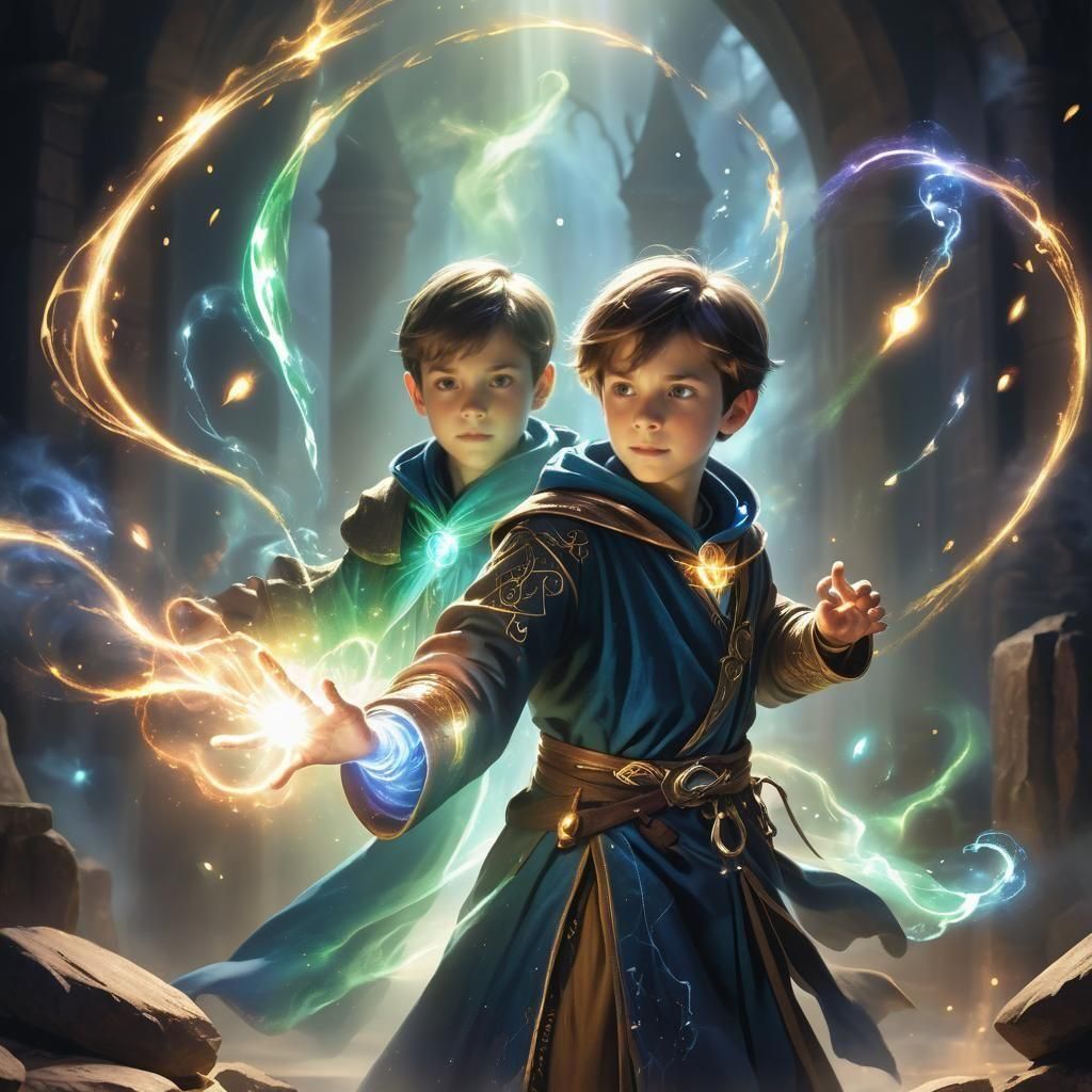 Young Mage Casting Magic Beam Spells with Aura