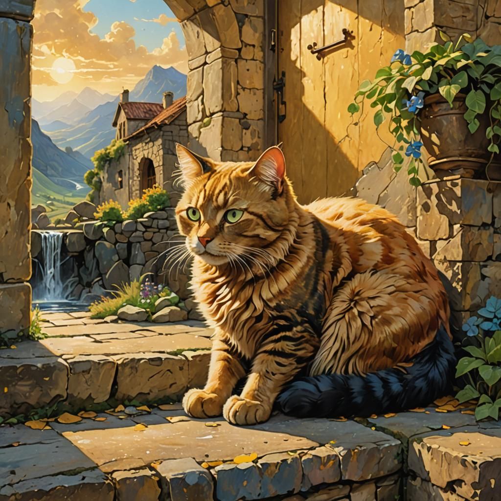 Magical Realism: Cat on Crumbling Doorstep