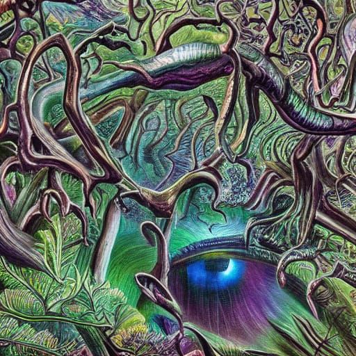 Alien in Dark Forest: A Surrealist Digital Rendering