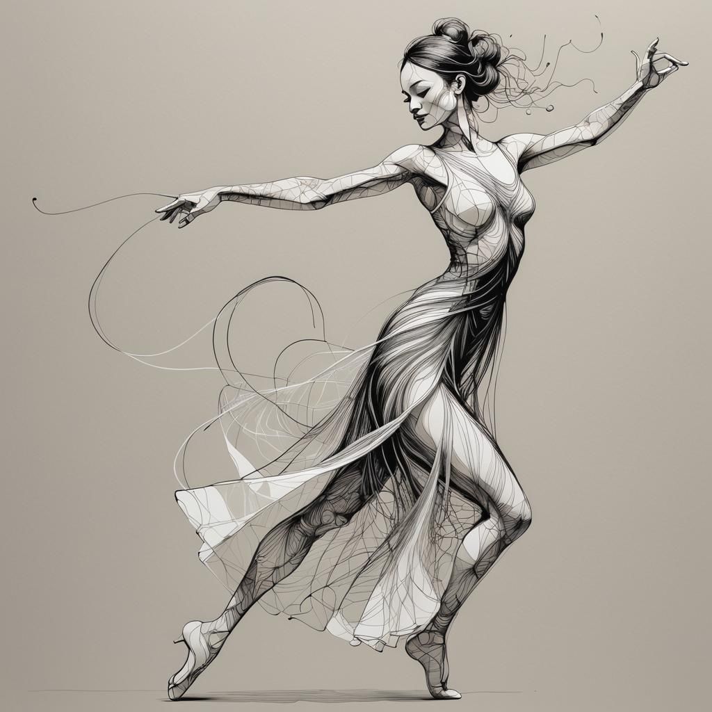 Minimalist Ink Line Drawing of Dancer in Pastel