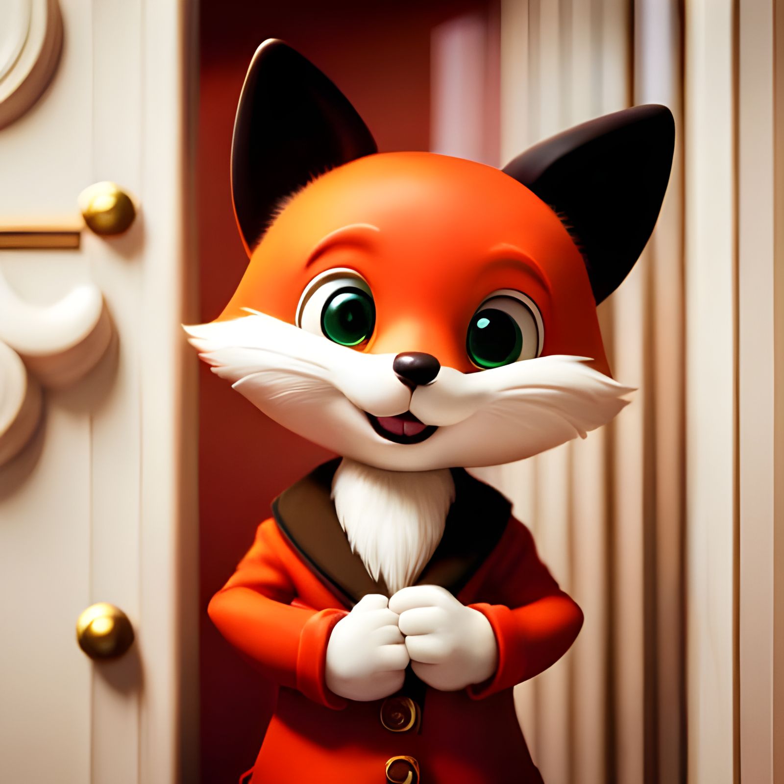 Adorable Fox Welcomes Guests: Digital Art, Hyperrealistic