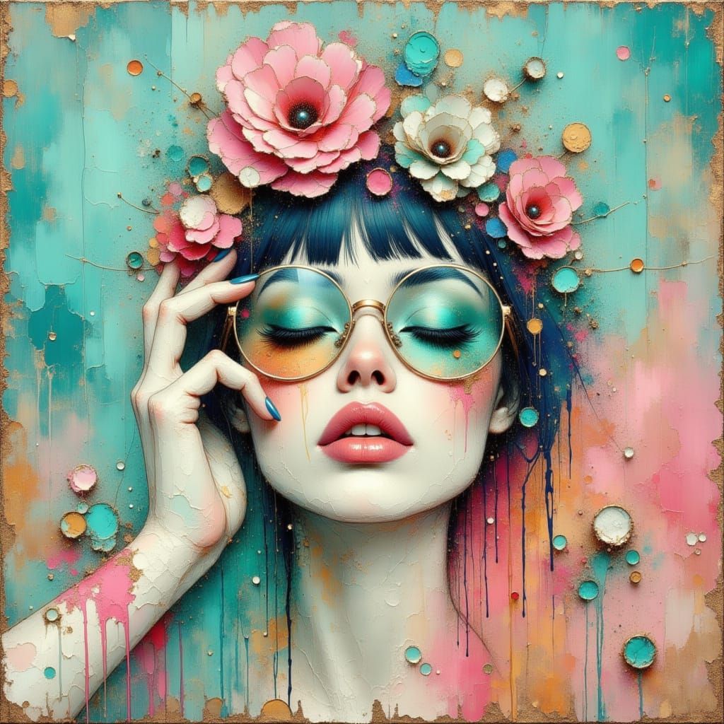 Neon Grunge Beach Castles in Alcohol Ink