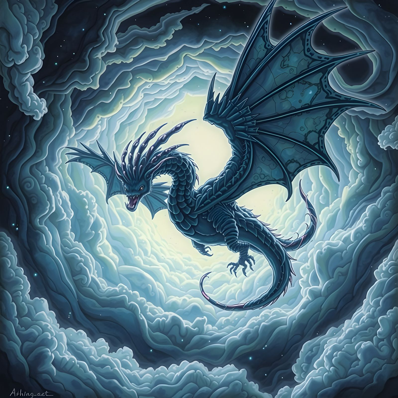 Ethereal Mother Dragon soars amidst Vibrant Clouds