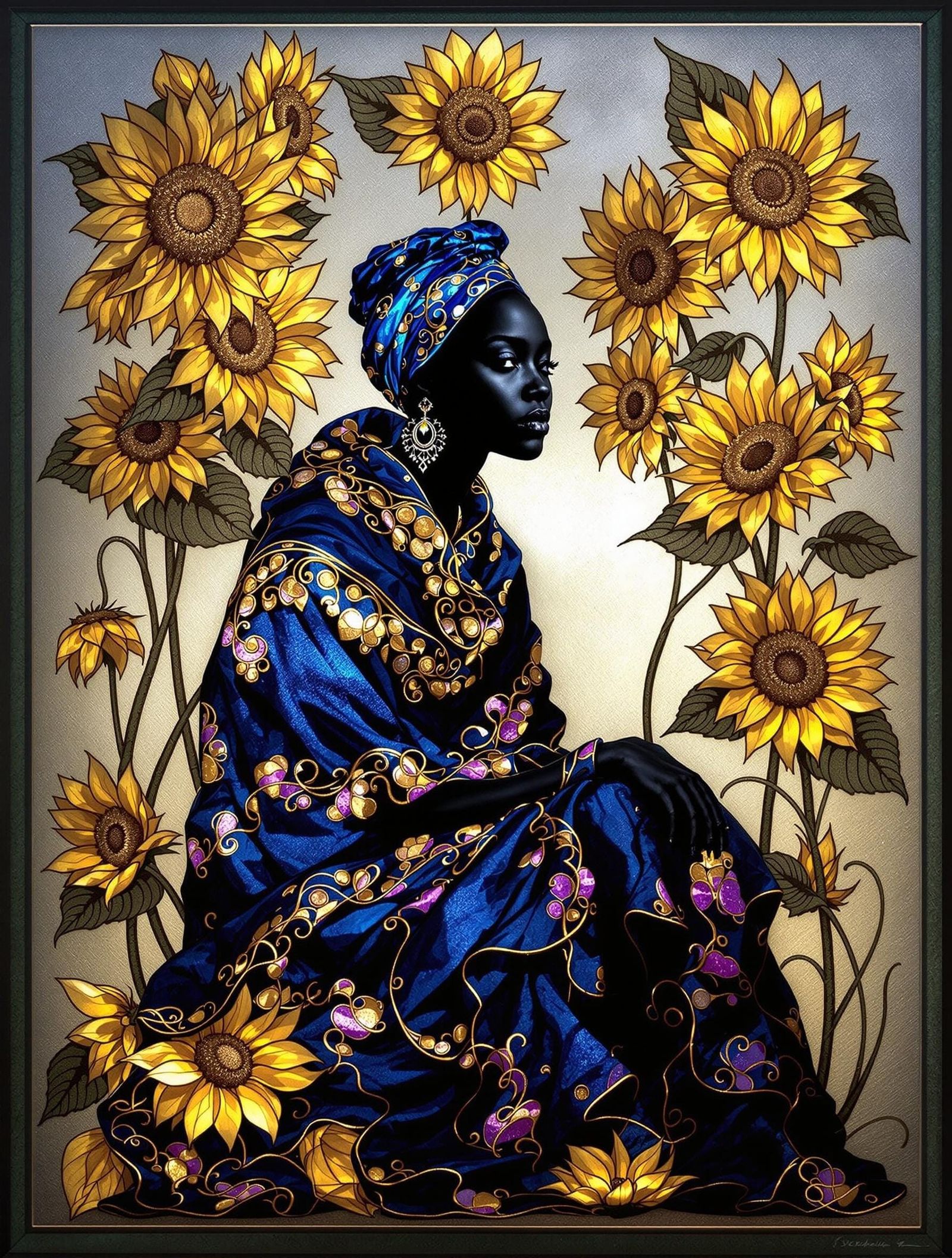 Regal Woman in Art Nouveau Glass Relief