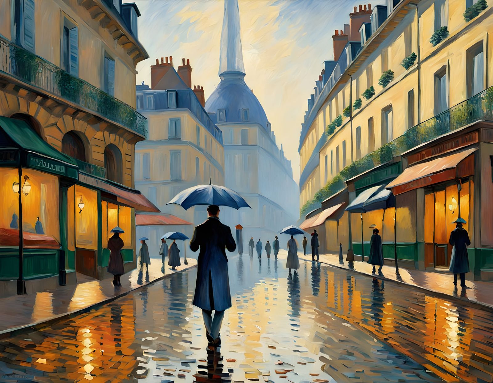 Parisian Street Scene in Rainy Weather, Neo-Impressionist St...